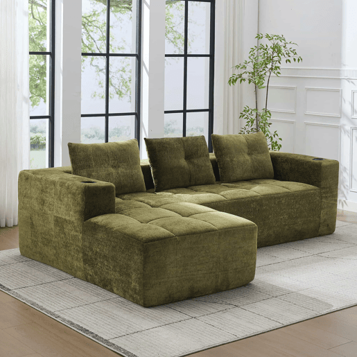 Sofá em L de 255 cm - clássico, minimalista e confortável - verde Sofá em L de 255 cm - clássico, minimalista e confortável - verde