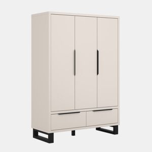 Roupeiro com 3 portas e 2 gavetas Eden Caxemira e Preto