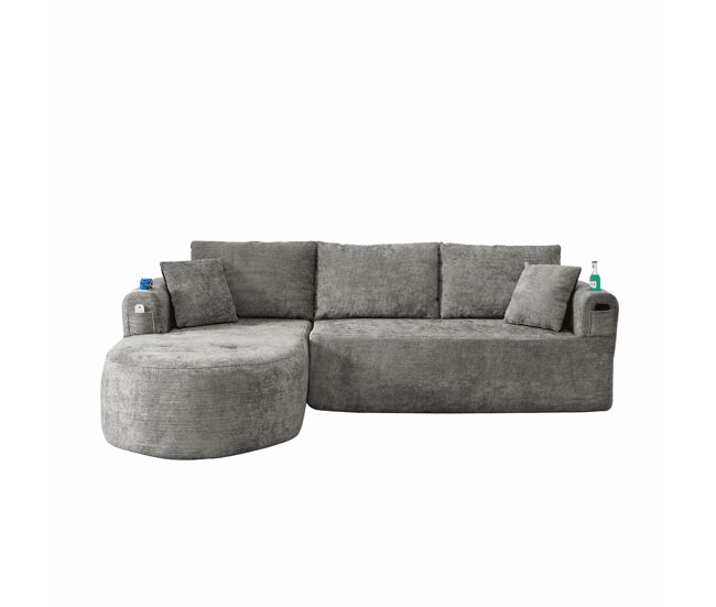 Sofá esquinero en l 3 plazas - cloud couch sin montaje con portavasos de acero inoxidable resistente al calor, funda de lino transpirable y resistente