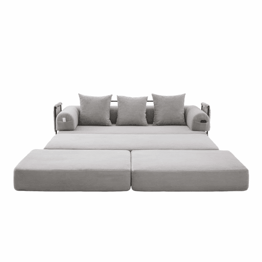 Sofá modular de 3 lugares - com pufe, estrutura metálica resistente, almofadas confortáveis, almofada extra grossa - cor cinza claro Sofá modular de 3 lugares - com pufe, estrutura metálica resistente, almofadas confortáveis, almofada extra grossa - cor cinza claro