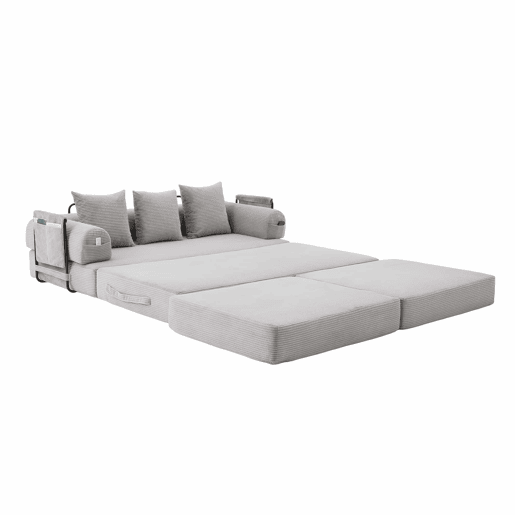 Sofá modular de 3 lugares - com pufe, estrutura metálica resistente, almofadas confortáveis, almofada extra grossa - cor cinza claro Sofá modular de 3 lugares - com pufe, estrutura metálica resistente, almofadas confortáveis, almofada extra grossa - cor cinza claro