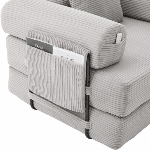 Sofá modular de 3 lugares - com pufe, estrutura metálica resistente, almofadas confortáveis, almofada extra grossa - cor cinza claro Sofá modular de 3 lugares - com pufe, estrutura metálica resistente, almofadas confortáveis, almofada extra grossa - cor cinza claro