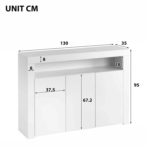 Aparador LED com 3 portas - Vitrina moderna com comando remoto - Branco Aparador LED com 3 portas - Vitrina moderna com comando remoto - Branco