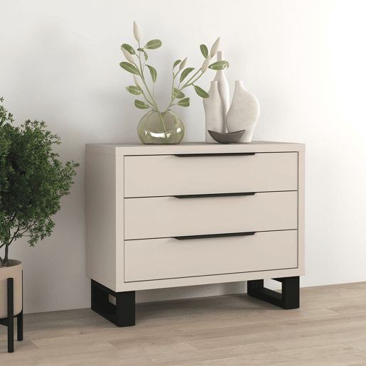 Cómoda com 3 gavetas Eden em Cachemira e Preto