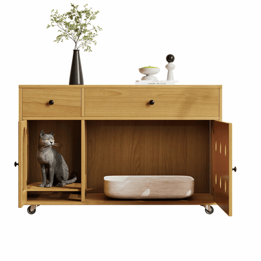 Armário para caixa de areia 100x45x66 cm - com tampa removível, isolante de odores - Natural Armário para caixa de areia 100x45x66 cm - com tampa removível, isolante de odores - Natural