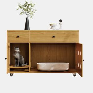 Armário para caixa de areia 100x45x66 cm - com tampa removível, isolante de odores - Natural