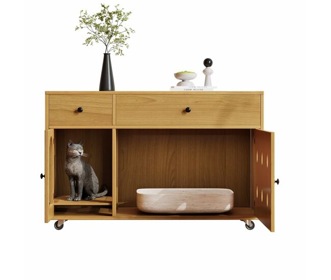Armario para caja de arena 100x45x66 cm - con tapa extraíble, aislante de olores - natural