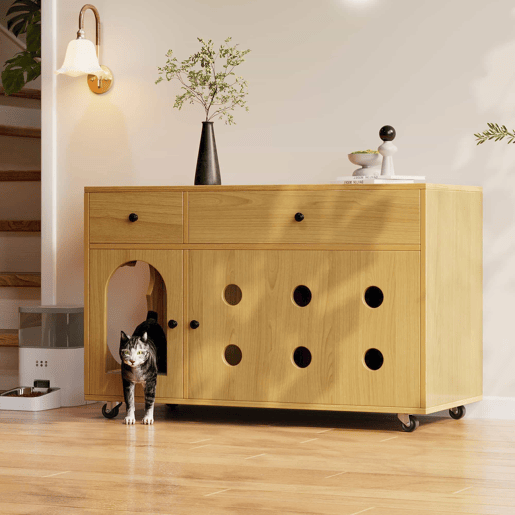 Armário para caixa de areia 100x45x66 cm - com tampa removível, isolante de odores - Natural Armário para caixa de areia 100x45x66 cm - com tampa removível, isolante de odores - Natural