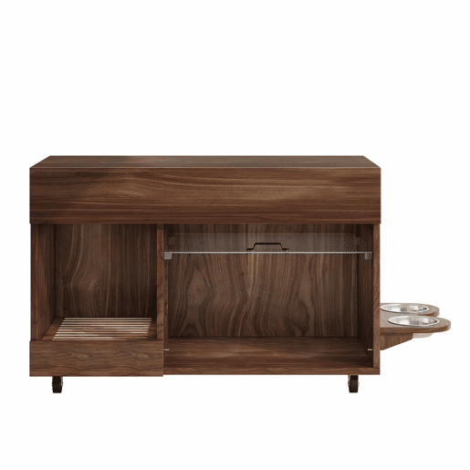Armário para caixa de areia 100x45,5x67 cm - com comedouros e bandeja de areia - Nogal Armário para caixa de areia 100x45,5x67 cm - com comedouros e bandeja de areia - Nogal