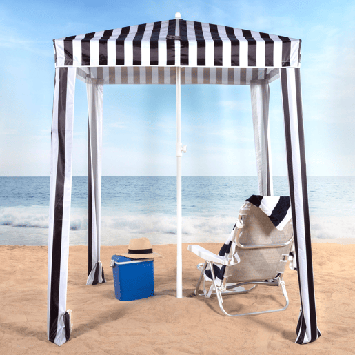Aktive Guarda-sol de praia conversível em tenda, 145 cm, listras pretas e brancas Aktive Guarda-sol de praia conversível em tenda, 145 cm, listras pretas e brancas