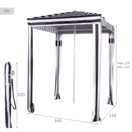 Aktive Guarda-sol de praia conversível em tenda, 145 cm, listras pretas e brancas Aktive Guarda-sol de praia conversível em tenda, 145 cm, listras pretas e brancas