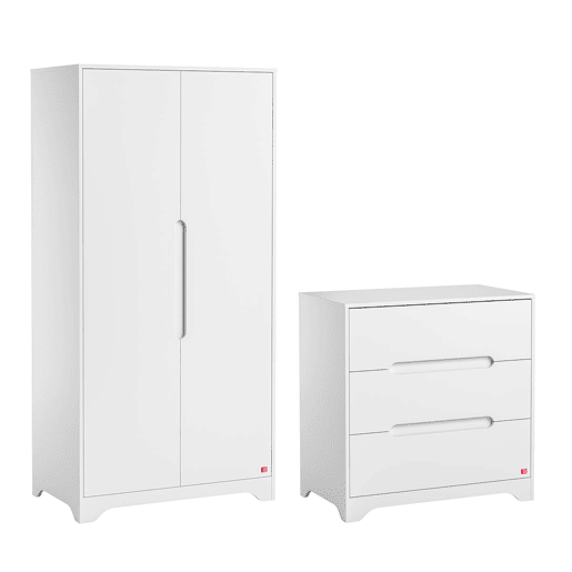 Cómoda de 3 gavetas e roupeiro de 2 portas Vox Ova Branco