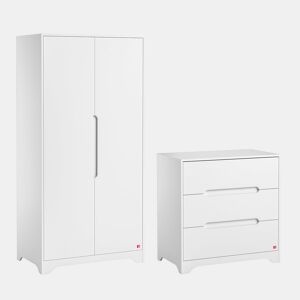 Cómoda de 3 gavetas e roupeiro de 2 portas Vox Ova Branco