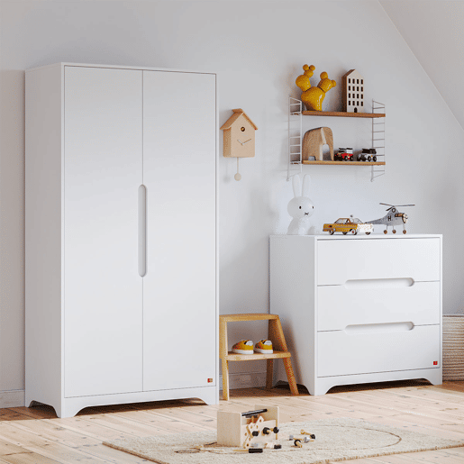 Cómoda de 3 gavetas e roupeiro de 2 portas Vox Ova Branco