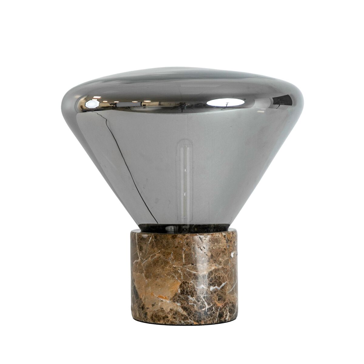 Lámpara sobremesa cristal gris fumé efecto espejo y base mármol porcelánico