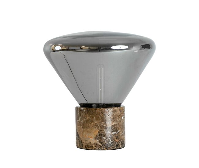 Lámpara sobremesa cristal gris fumé efecto espejo y base mármol porcelánico