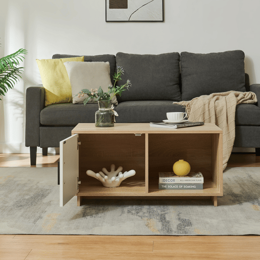 Mesa de centro Kenta com porta 80x45x40 cm Carvalho Sonoma  Branco en.casa