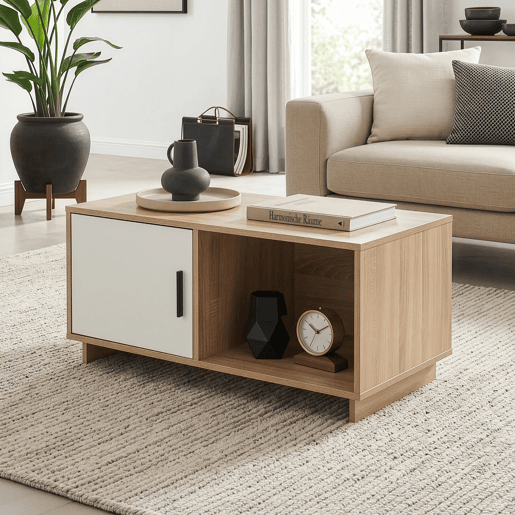 Mesa de centro Kenta com porta 80x45x40 cm Carvalho Sonoma  Branco en.casa