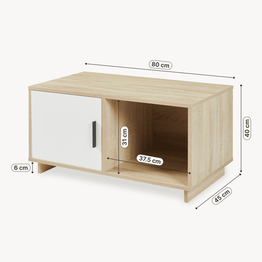 Mesa de centro Kenta com porta 80x45x40 cm Carvalho Sonoma  Branco en.casa