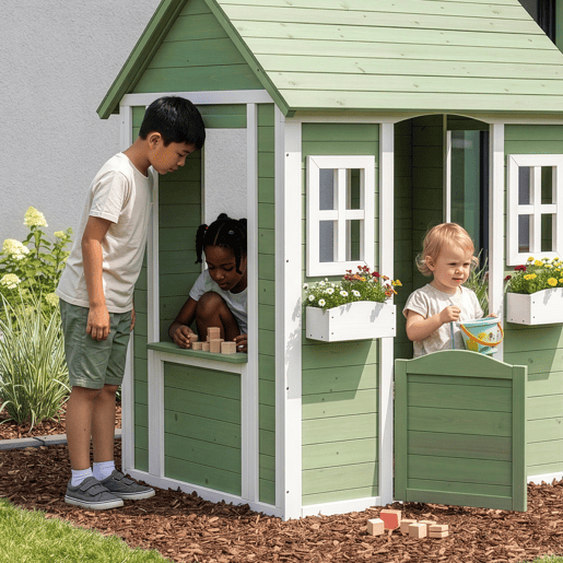 Casinha de brincar para crianças Kuoldsvin madeira 144x107x90 cm VerdeBranco en.casa Casinha de brincar para crianças Kuoldsvin madeira 144x107x90 cm VerdeBranco en.casa