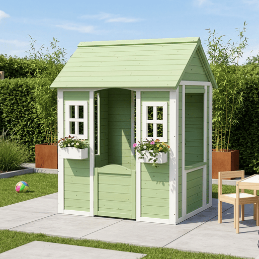 Casinha de brincar para crianças Kuoldsvin madeira 144x107x90 cm VerdeBranco en.casa Casinha de brincar para crianças Kuoldsvin madeira 144x107x90 cm VerdeBranco en.casa