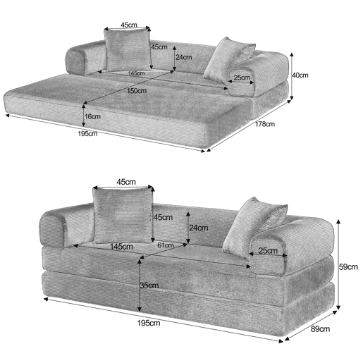 Sofá-Cama de 3 Lugares MERIDIANZYN Sofá-Cama de 3 Lugares MERIDIANZYN