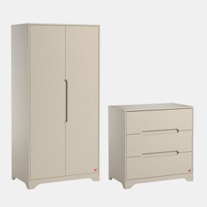Cómoda de 3 gavetas e roupeiro de 2 portas Vox Ova Bege