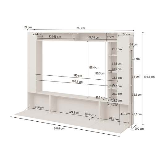 Móvel de TV 5 portas 12 nichos 260 cm Nala Cachemire