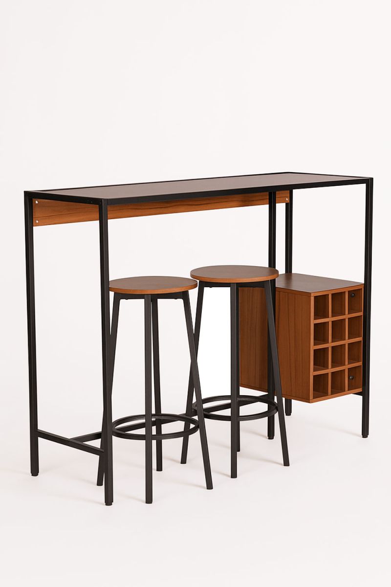 Set bar mesa alta c/botellero + 2 taburetes anvin - negro