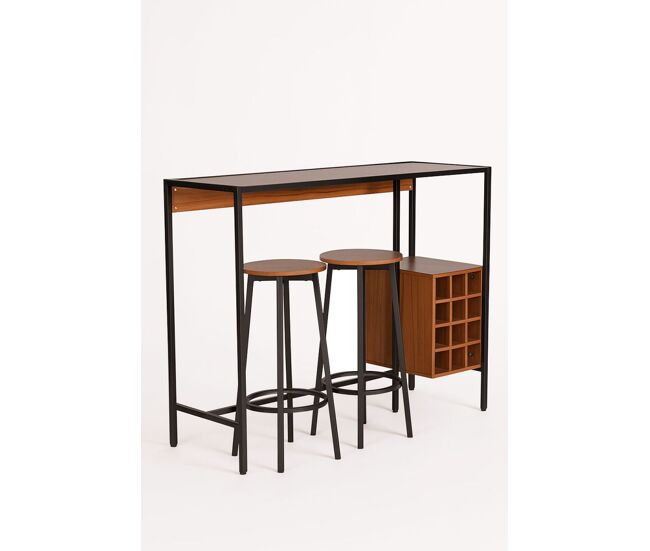 Set bar mesa alta c/botellero + 2 taburetes anvin - negro