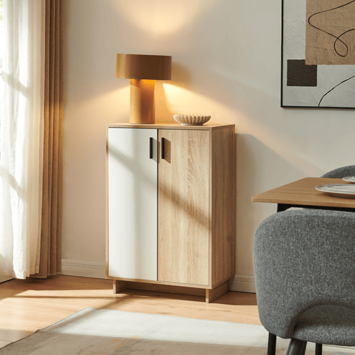 Armário lateral Kenta 2 portas 90x60x35 cm Carvalho Sonoma Branco en.casa Armário lateral Kenta 2 portas 90x60x35 cm Carvalho Sonoma Branco en.casa