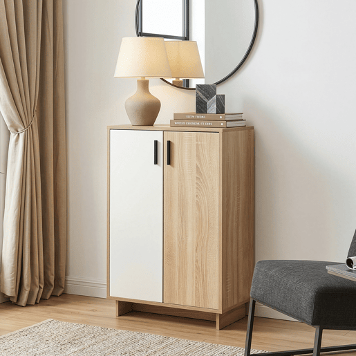 Armário lateral Kenta 2 portas 90x60x35 cm Carvalho Sonoma Branco en.casa Armário lateral Kenta 2 portas 90x60x35 cm Carvalho Sonoma Branco en.casa