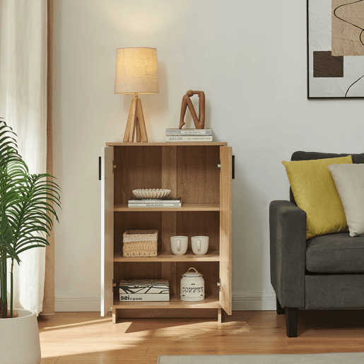 Armário lateral Kenta 2 portas 90x60x35 cm Carvalho Sonoma Branco en.casa Armário lateral Kenta 2 portas 90x60x35 cm Carvalho Sonoma Branco en.casa