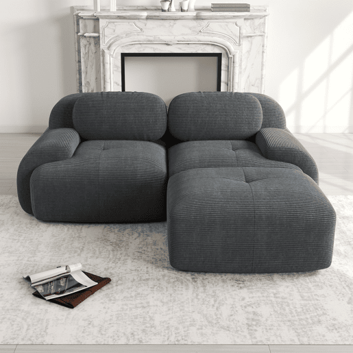 Sofá de Canto Modular em Veludo Cotelê com Chaise Longue e Braços Curvos (FLARECLAR) Sofá de Canto Modular em Veludo Cotelê com Chaise Longue e Braços Curvos (FLARECLAR)