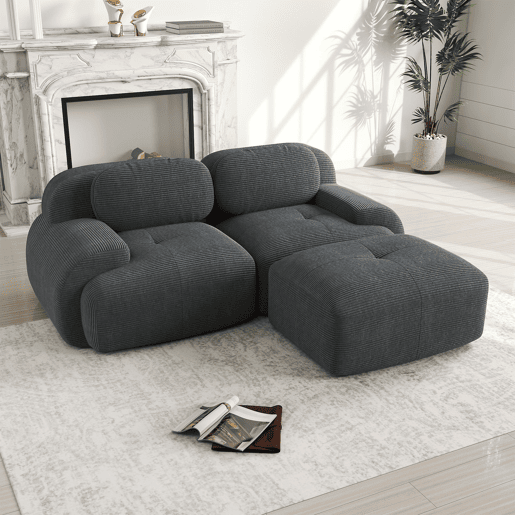Sofá de Canto Modular em Veludo Cotelê com Chaise Longue e Braços Curvos (FLARECLAR) Sofá de Canto Modular em Veludo Cotelê com Chaise Longue e Braços Curvos (FLARECLAR)