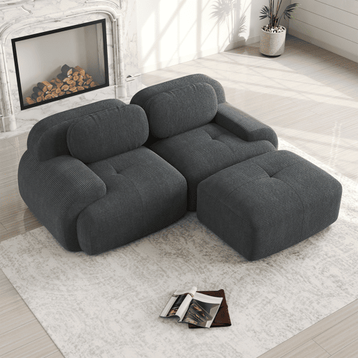 Sofá de Canto Modular em Veludo Cotelê com Chaise Longue e Braços Curvos (FLARECLAR) Sofá de Canto Modular em Veludo Cotelê com Chaise Longue e Braços Curvos (FLARECLAR)