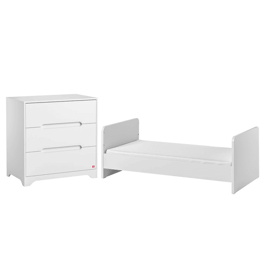 Berço evolutivo 70x140 e cómoda de 3 gavetas Vox Ova Branco Berço evolutivo 70x140 e cómoda de 3 gavetas Vox Ova Branco