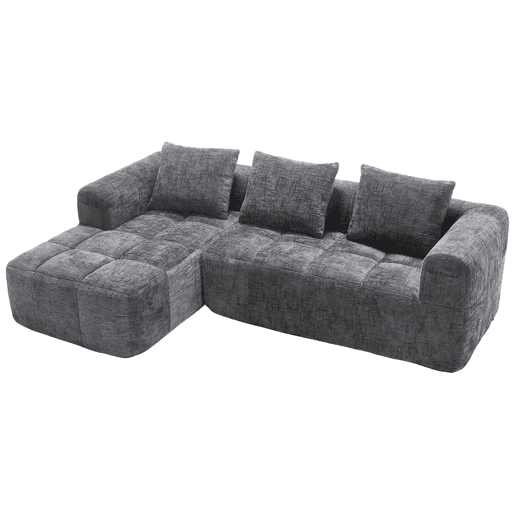 Sofá de Canto Modular em Chenille com Chaise Longue e Bolsos (INFINITEMOMEN) Sofá de Canto Modular em Chenille com Chaise Longue e Bolsos (INFINITEMOMEN)
