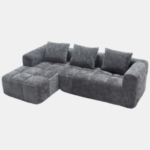 Sofá de Canto Modular em Chenille com Chaise Longue e Bolsos (INFINITEMOMEN)