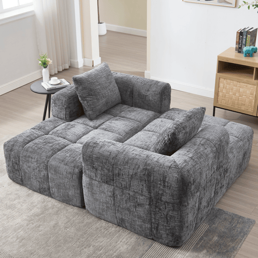 Sofá de Canto Modular em Chenille com Chaise Longue e Bolsos (INFINITEMOMEN) Sofá de Canto Modular em Chenille com Chaise Longue e Bolsos (INFINITEMOMEN)