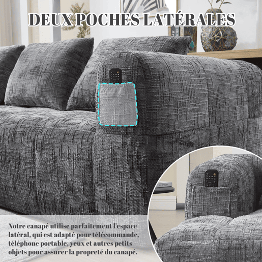 Sofá de Canto Modular em Chenille com Chaise Longue e Bolsos (INFINITEMOMEN) Sofá de Canto Modular em Chenille com Chaise Longue e Bolsos (INFINITEMOMEN)