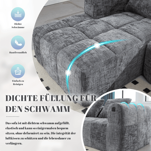Sofá de Canto Modular em Chenille com Chaise Longue e Bolsos (INFINITEMOMEN) Sofá de Canto Modular em Chenille com Chaise Longue e Bolsos (INFINITEMOMEN)