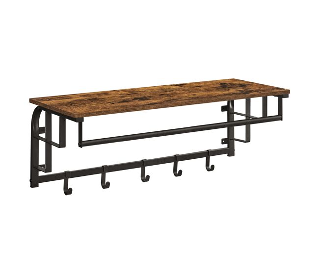 Estante de pared con perchas 80 cm, marrón/negro