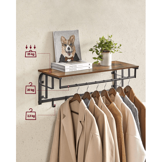 SUPORTE DE PAREDE com cabides 80 cm, castanhopreto SUPORTE DE PAREDE com cabides 80 cm, castanhopreto