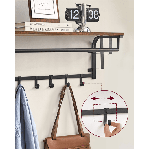 SUPORTE DE PAREDE com cabides 80 cm, castanhopreto SUPORTE DE PAREDE com cabides 80 cm, castanhopreto