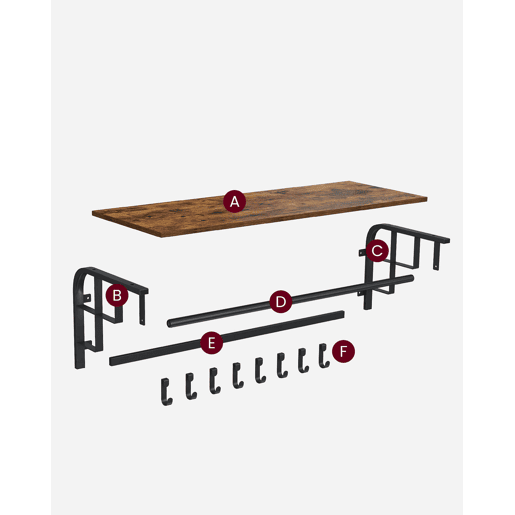 SUPORTE DE PAREDE com cabides 80 cm, castanhopreto SUPORTE DE PAREDE com cabides 80 cm, castanhopreto