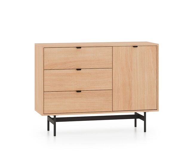 Aparador de madera nila de 1 puerta y 3 cajones