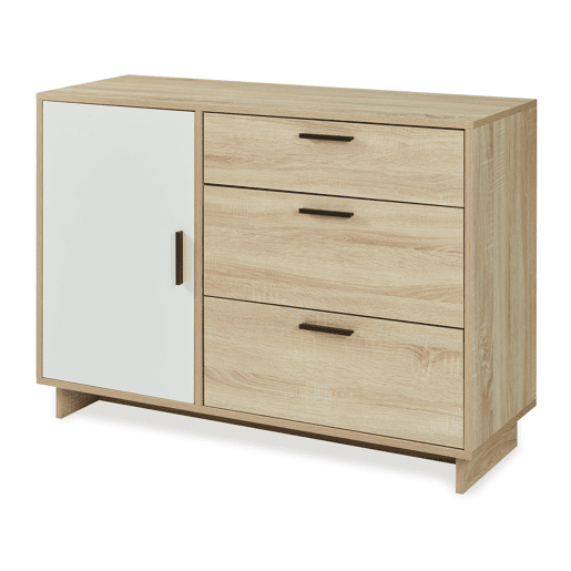 Aparador Kenta 3 gavetas y 2 portas 100x35x72 cm Sonoma carvalhobranco en.casa
