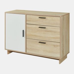 Aparador Kenta 3 gavetas y 2 portas 100x35x72 cm Sonoma carvalhobranco en.casa