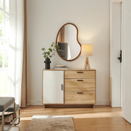 Aparador Kenta 3 gavetas y 2 portas 100x35x72 cm Sonoma carvalhobranco en.casa